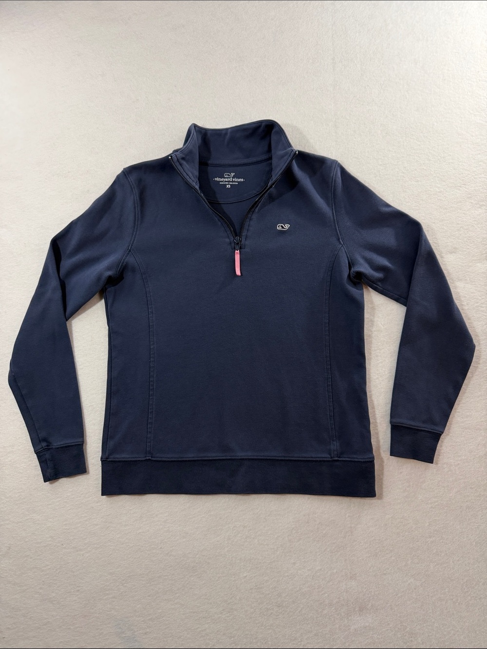 Vineyard Vines Men's Navy Quarter-Zip Pullover with Pink Zip Pull